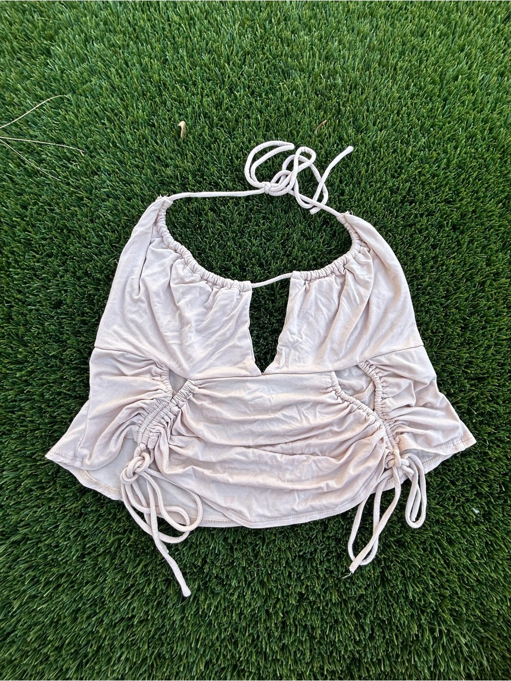 Princess Polly Women’s Ruched Halter Crop Top - Light Beige